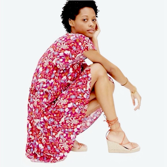 Anthropologie Robin Tiered Floral Ruffle Red Dress Cottagecore Prairie Hippie - Picture 5 of 10